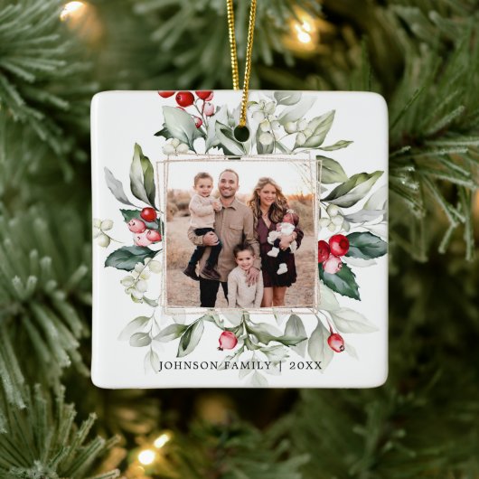 Winter Berry Family Foto Keramik Ornament (Baum)
