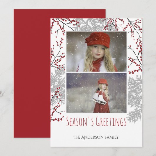 Winter Berry Feiertagskarte (Vorne/Hinten)