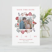 Winter Berry Frame Wedding Foto Save the Date (Stehend Vorderseite)