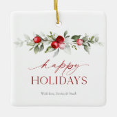Winter Berry “Happy Holidays” Keramikornament (Vorderseite)