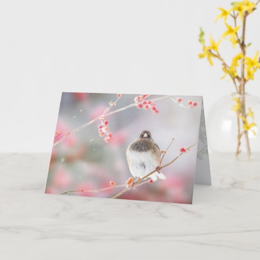 "Winter Berry Junco", 5" x 7" geklappte Grußkarte Karte (Gelbe Blume)