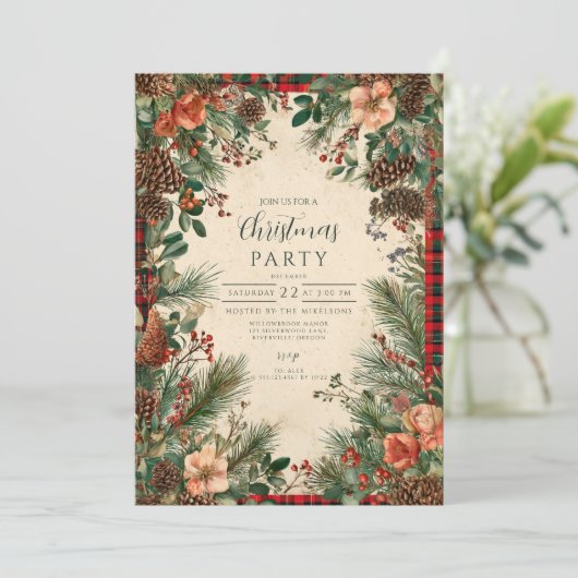 Winter Berry Pine Christmas Einladung (Stehend Vorderseite)