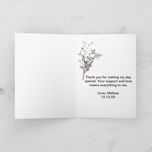 Winter Berry Rustic Boho wildflowers 2 photo Dankeskarte (Innenseite)