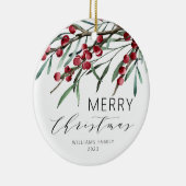 Winter Berry Script Frohe Weihnachtsferien Keramik Ornament (Rechts)