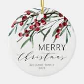 Winter Berry Script Frohe Weihnachtsferien Keramik Ornament (Vorne)