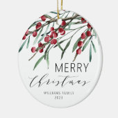 Winter Berry Script Frohe Weihnachtsferien Keramik Ornament (Links)