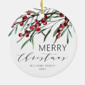 Winter Berry Script Frohe Weihnachtsferien Keramik Ornament (Hinten)