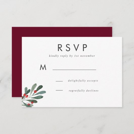 Winter Berry und Blätter Hochzeitsreaktion RSVP Karte (Vorne/Hinten)