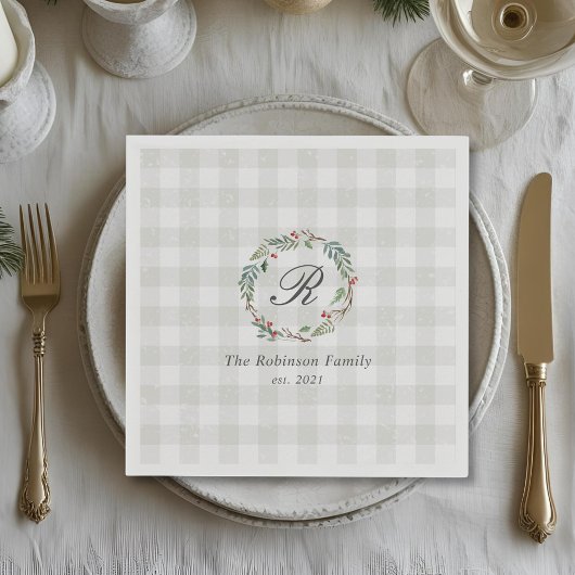 Winter Berry Wreath Familienname Erstweihnachtsanf Serviette