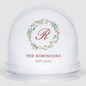 Winter Berry Wreath Family Name Monogram Schneekugeln (Vorderseite)