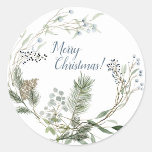 Winter Berry Wreath Holiday Favor Tags Runder Aufkleber