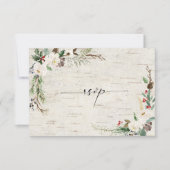 Winter Birch Calligraphy Botanicals Wedding RSVP Einladung (Vorderseite)