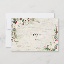 Winter Birch Calligraphy Botanicals Wedding RSVP Einladung