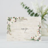 Winter Birch Calligraphy Botanicals Wedding RSVP Einladung (Stehend Vorderseite)