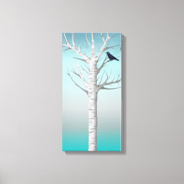 Winter Birch Grove mit Vogel 10x20 überzogene Canv Leinwanddruck