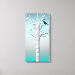 Winter Birch Grove mit Vogel 10x20 überzogene Canv Leinwanddruck
