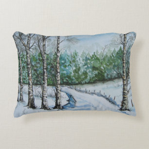 Winter Birch Snow Scene Dekokissen