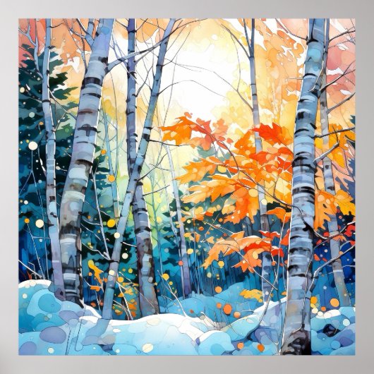 Winter Birch Tree Forest Wall Art Print Poster (Vorne)