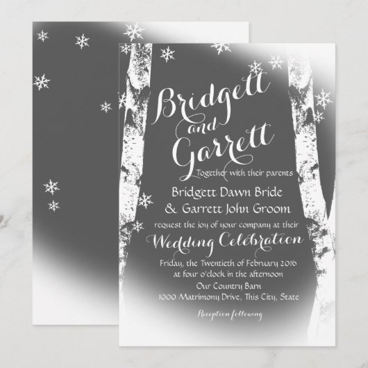 Winter Birch Trees Design Wedding Einladung (Vorne/Hinten)