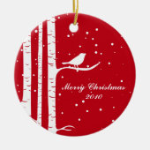 Winter Birch und Vogel Keramik Ornament (Vorne)