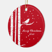 Winter Birch und Vogel Keramik Ornament (Links)
