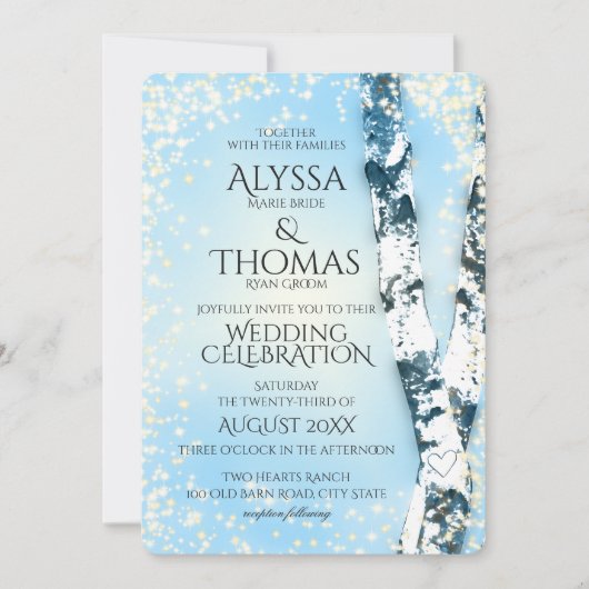 Winter Birch Wedding Einladung (Vorderseite)