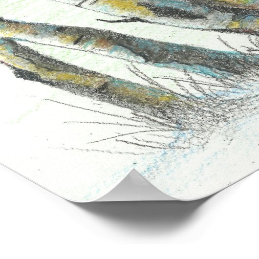 Winter Birches farbige Stift Kunst Poster (Ecke)