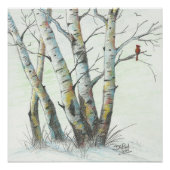 Winter Birches farbige Stift Kunst Poster (Vorderseite)