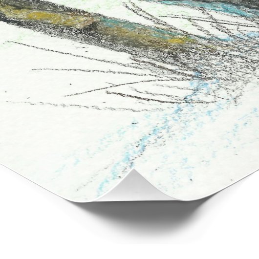 Winter Birches farbige Stift Kunst Poster (Ecke)