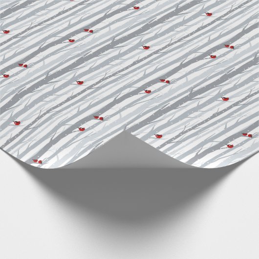 Winter Birches: Graubäume, Rote Vögel Geschenkpapier (Ecke)