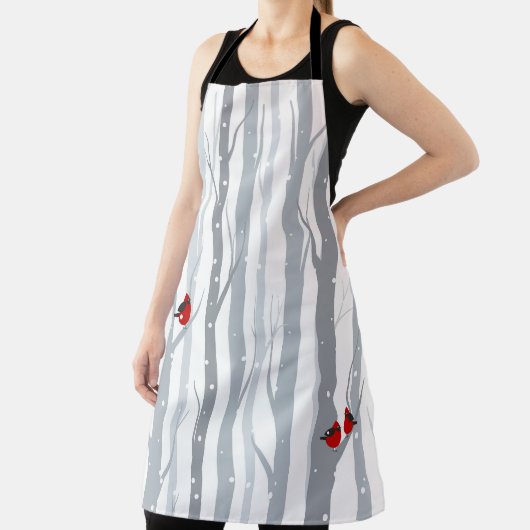 Winter Birches: Graubäume, Rote Vögel Schürze (InSitu)