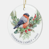 Winter Bird Christmas Bullfinch Family Photo  Keramik Ornament (Links)