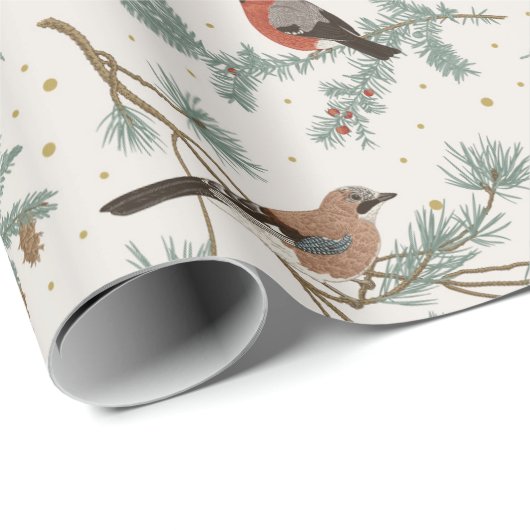 Winter Bird Muster Geschenkpapier (Rolleneckpunkt)