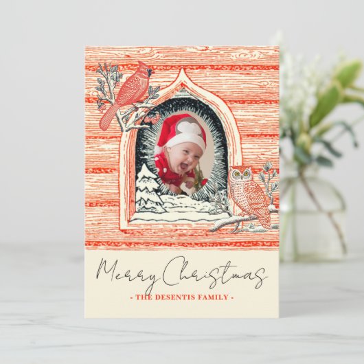 Winter Bird Nature Scene Foto Weihnachten (Stehend Vorderseite)