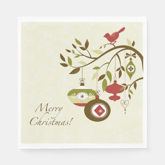 Winter Bird Partridge Tree Branch Frohe Weihnachte Serviette (Vorderseite)
