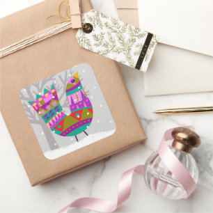 Winter Bird Rounded Square Stickers