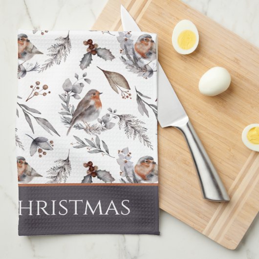 Winter Bird und Holly Pattern Weihnachten Geschirrtuch (Viertel Falte)