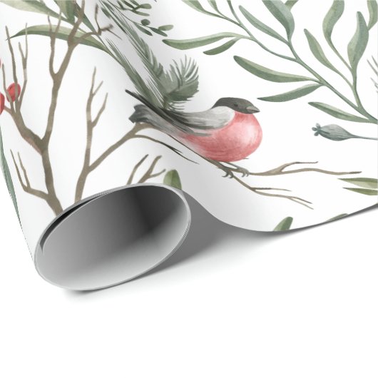 Winter Bird Watercolor Weihnachten Geschenkpapier (Rolleneckpunkt)