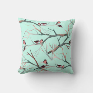 Winter Birds Bäume Branchen Wasserfarbe Kissen