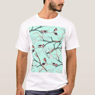 Winter Birds Bäume Branchen Wasserfarbe T-Shirt