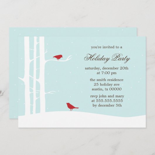 Winter Birds Feiertag Einladungen (Vorne/Hinten)