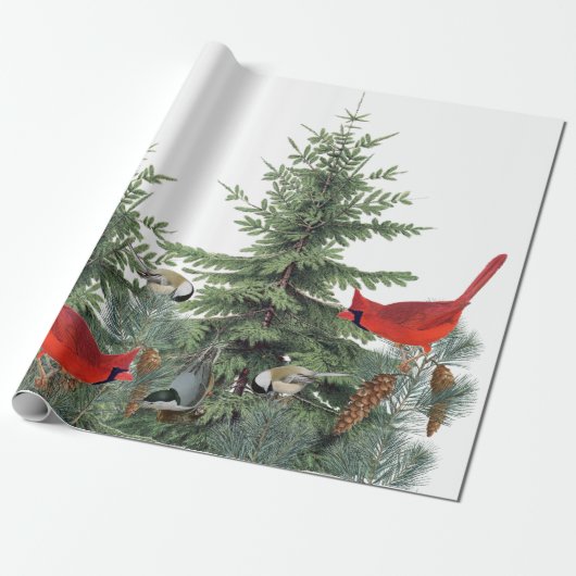 Winter Birds Forest Kardinal Chickadee Nuthatch Geschenkpapier (Ungerollt)