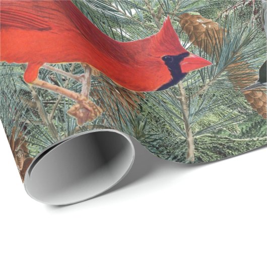 Winter Birds Forest Kardinal Chickadee Nuthatch Geschenkpapier (Rolleneckpunkt)