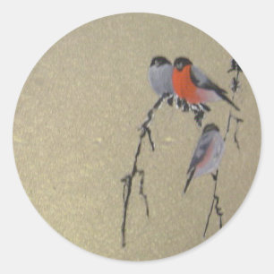 Winter Birds Gold Runder Aufkleber