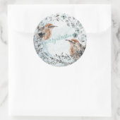 Winter Birds Nesting Dusty Blue Christmas Wreath Runder Aufkleber (Tasche)