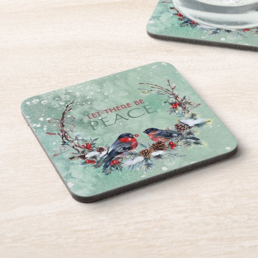 Winter Birds Pine Branch Kraut Weihnachten Getränkeuntersetzer (Linke Seite)