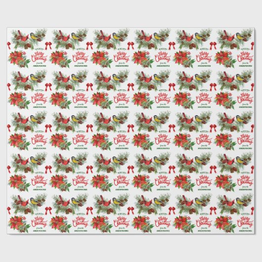 Winter Birds Poinsettia Bouquet Weihnachten Geschenkpapier (Flach)