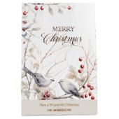 Winter Birds Red Berries Frohe Weihnachten Mittlere Geschenktüte (Vorderseite)