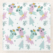 Winter Birds Weihnachtsbaume Iceberg Doodle Glasuntersetzer (Vorderseite)