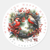 Winter Birds Wreath personalisieren Runder Aufkleber (Vorderseite)